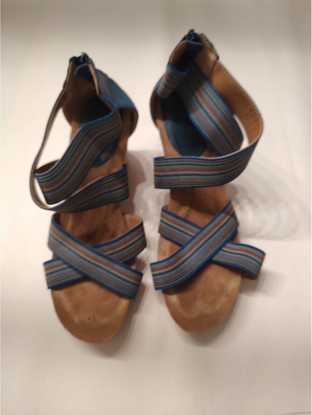 Sofft Women's Blue Leather Strappy Cork Heel Sandals Size 9M